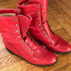 Red Vintage Leather Combat Boots 7.5
